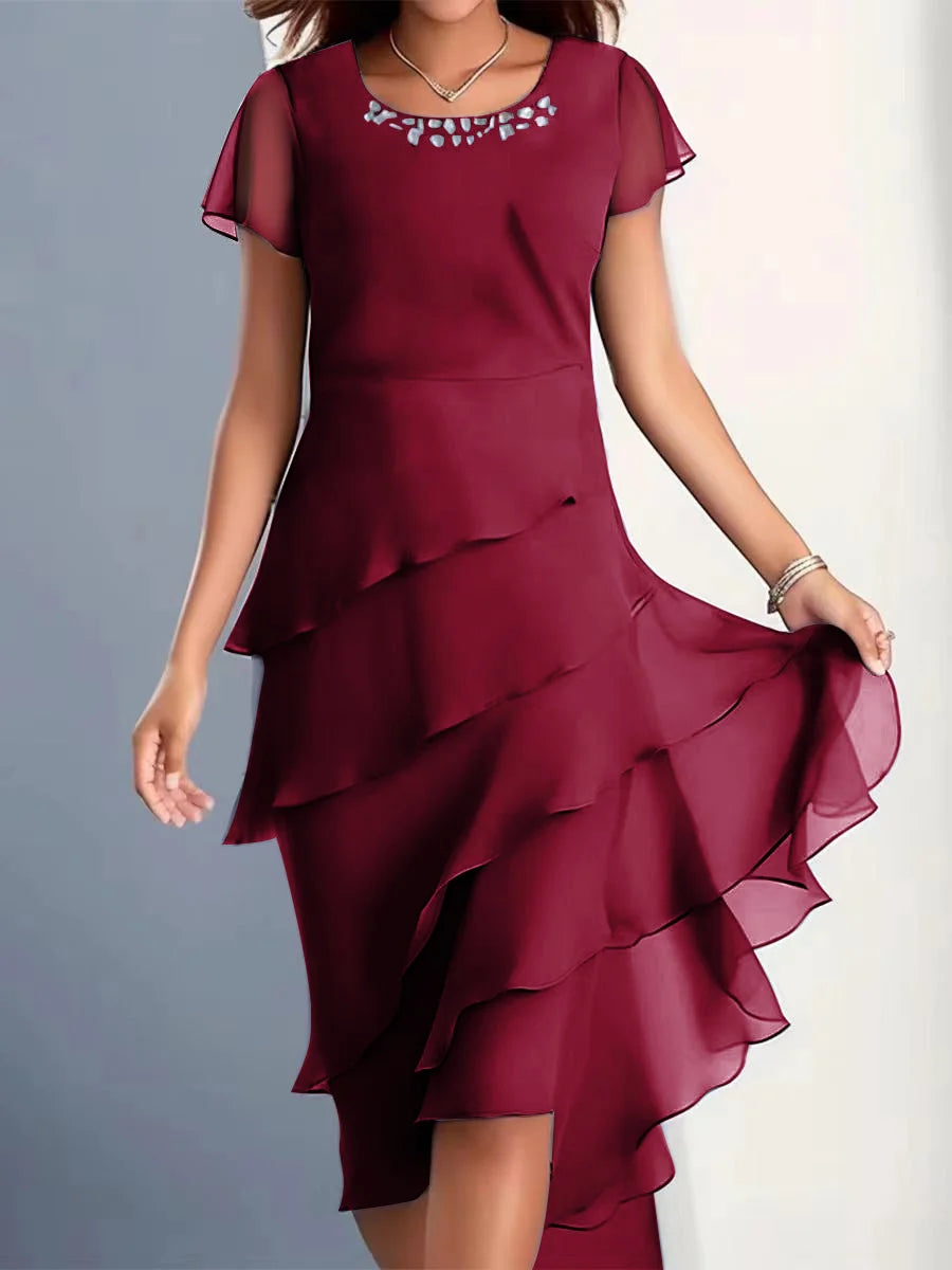 Plain Crew Neck Regular Fit Simple Dress With No
