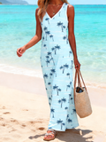 V Neck Coconut Tree Casual Dress With No