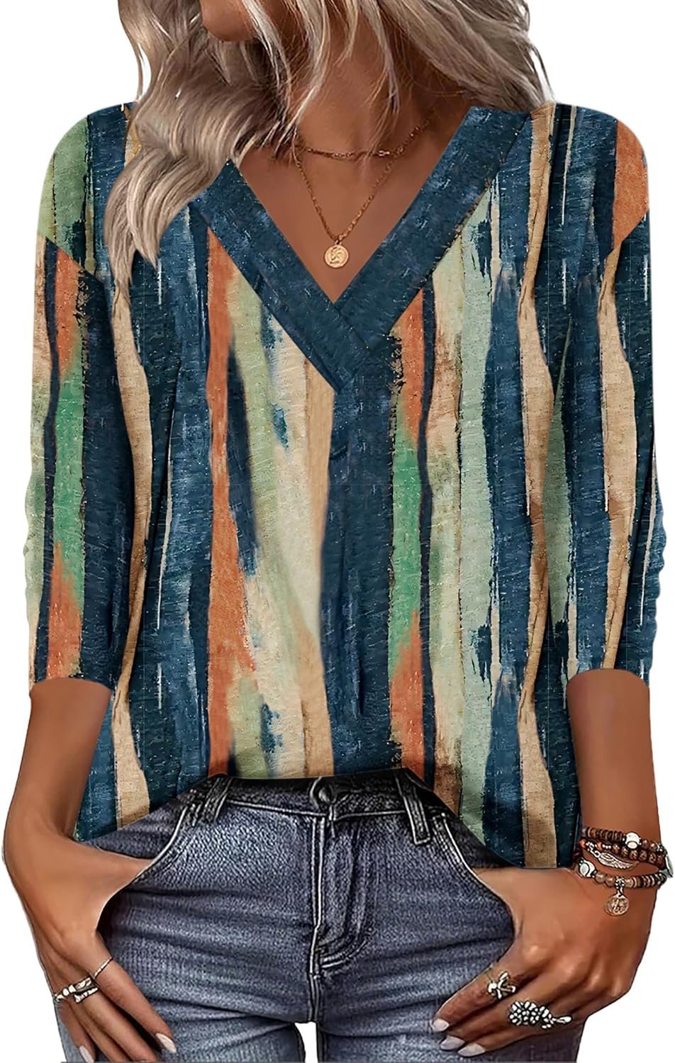 V Neck Casual Cotton-Blend Loose T-Shirt