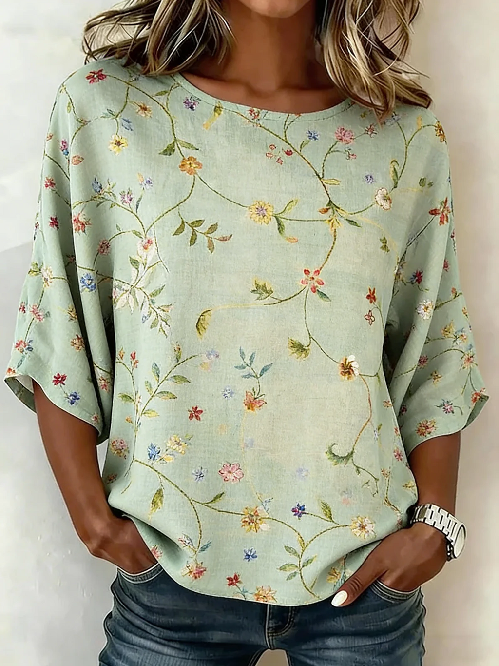 Loose Cotton And Linen Vintage Crew Neck Shirt