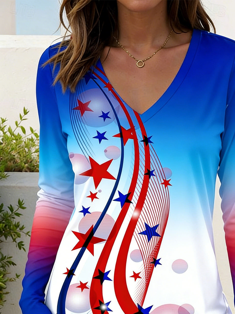 Cotton Gradient Pattern Loose Vintage T-Shirt