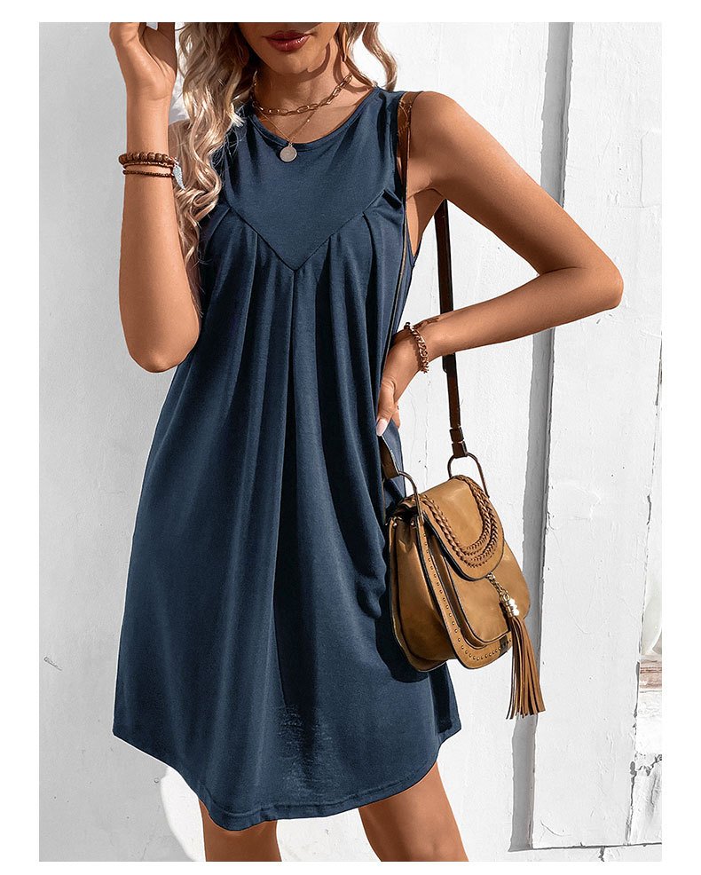 Plain Elegant Cotton-Blend Crew Neck Dress With No
