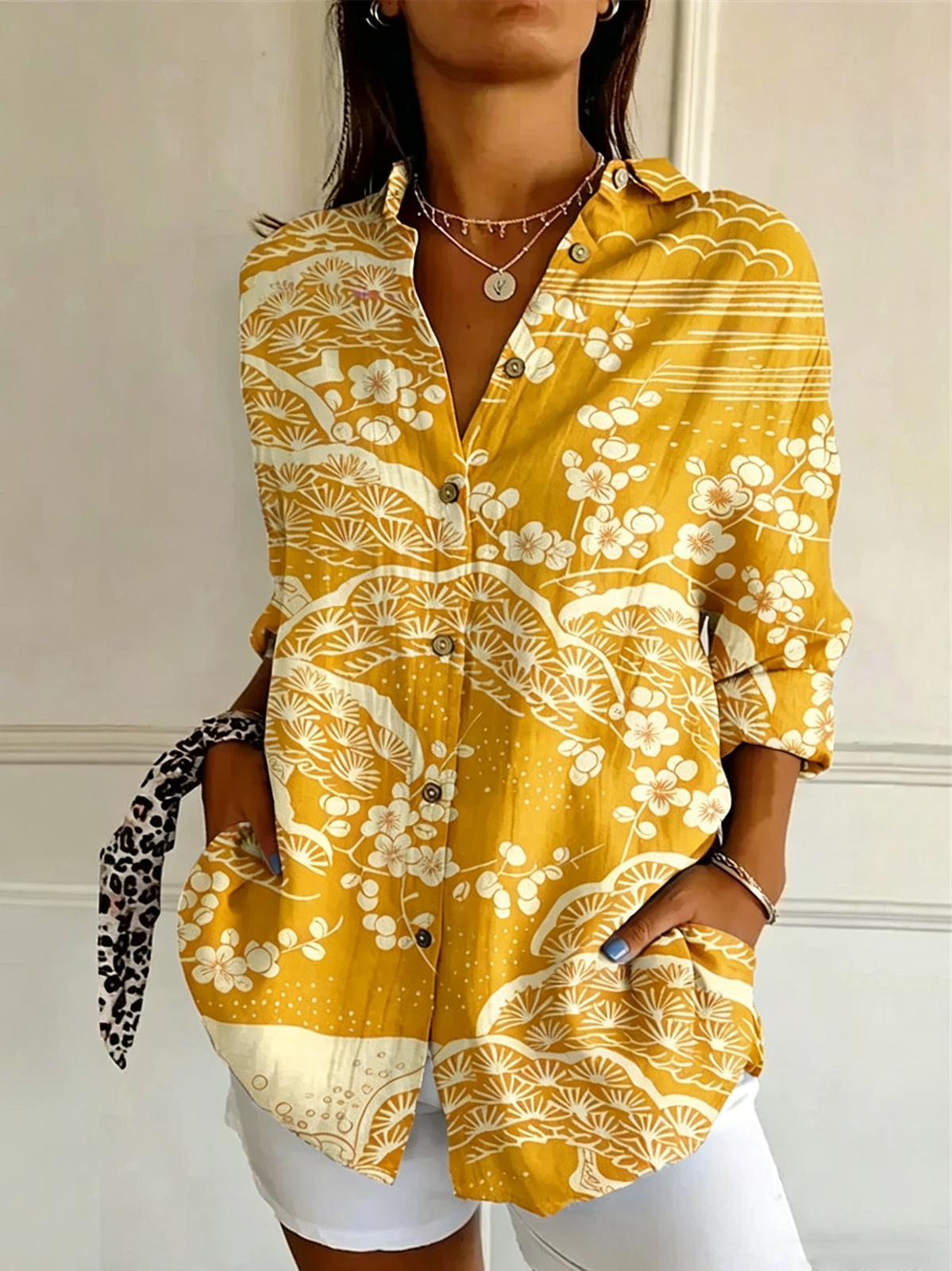 Botanical Pattern Shirt Collar Vintage Shirt