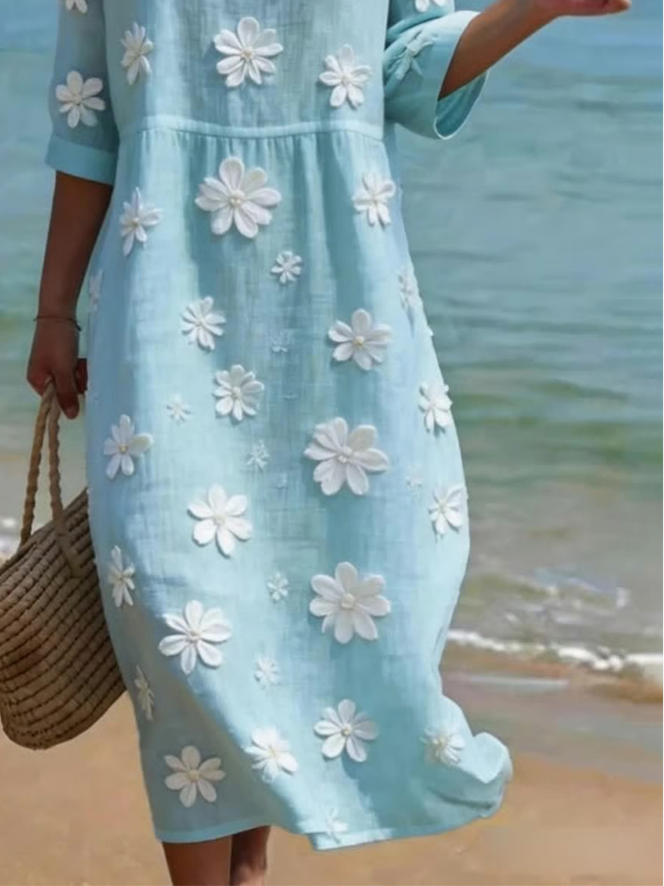 Others Linen Blend Vintage Loose Dress With No