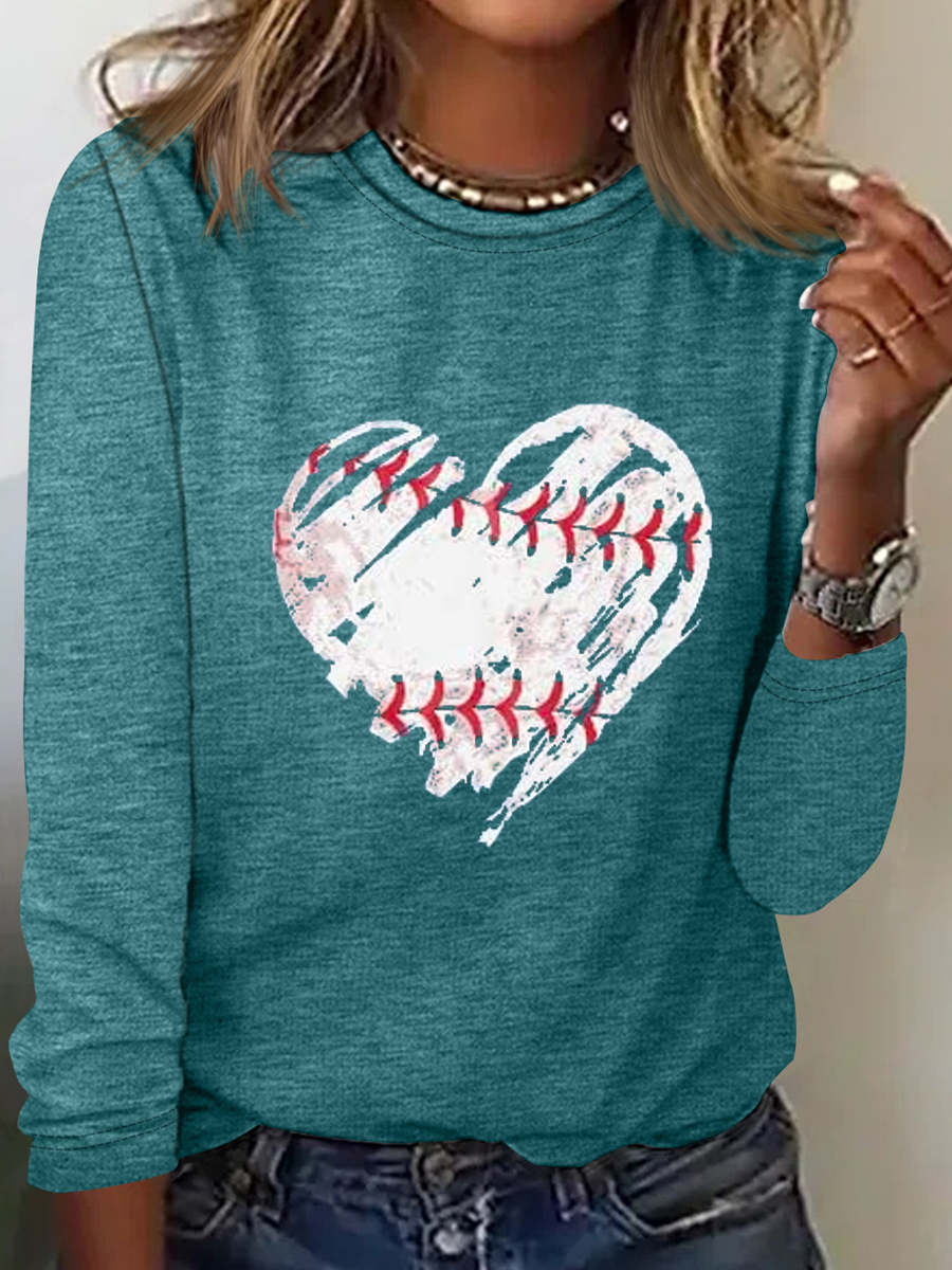 Baseball Shirts Women Game Day Shirt Baseball Heart Graphic Regular Fit Casual Long Sleeve Shirt