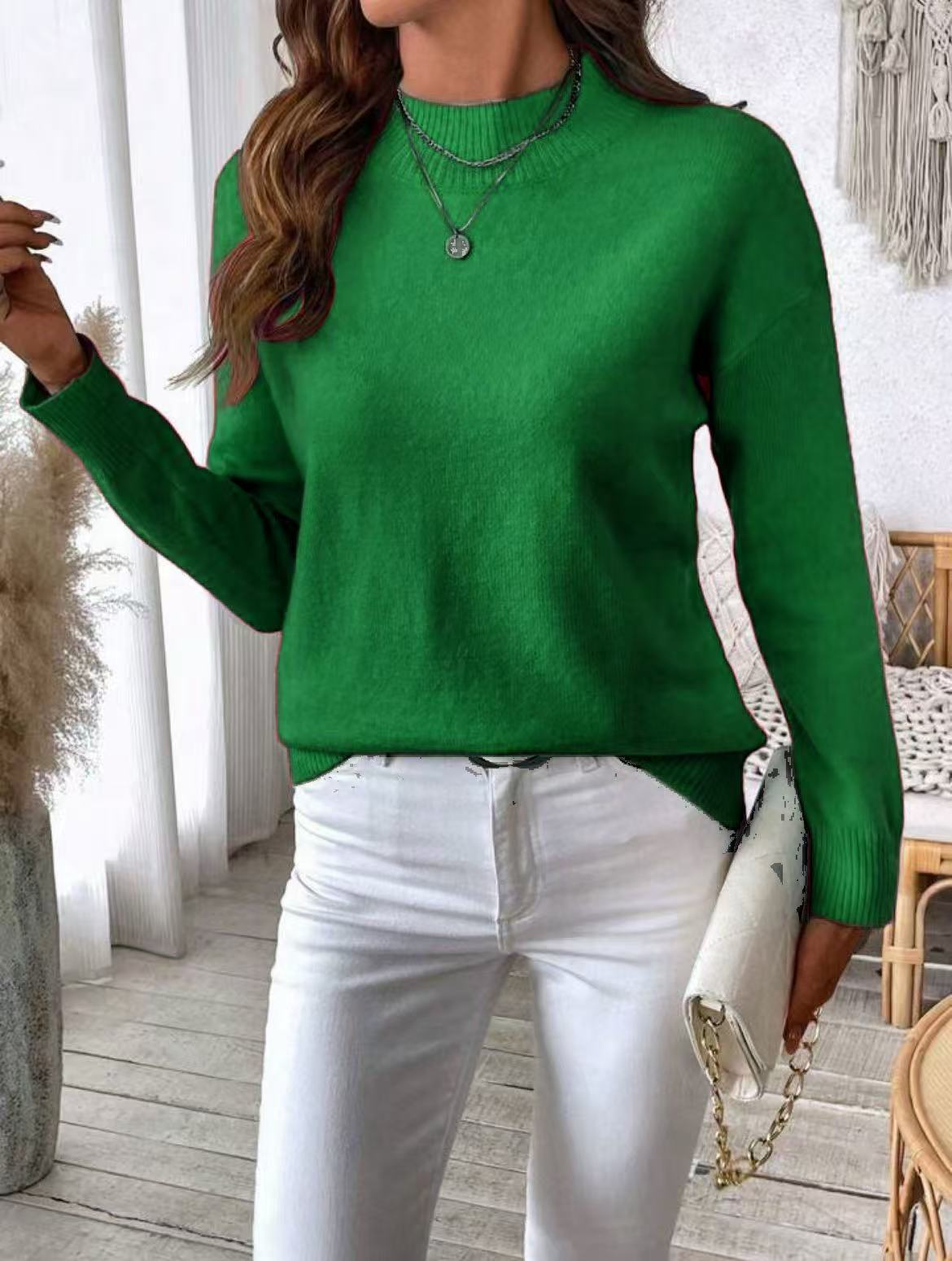 Plain Mock Neck Street Sweater