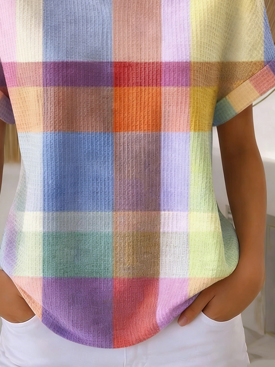 Others Plaid Loose Casual T-Shirt