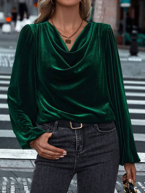 Party Velvet Loose Cowl Neck Blouse