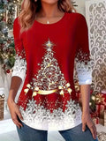 Women's Long Sleeve T-shirt Spring/Fall Red Christmas Jersey Crew Neck Daily Going Out Casual Top