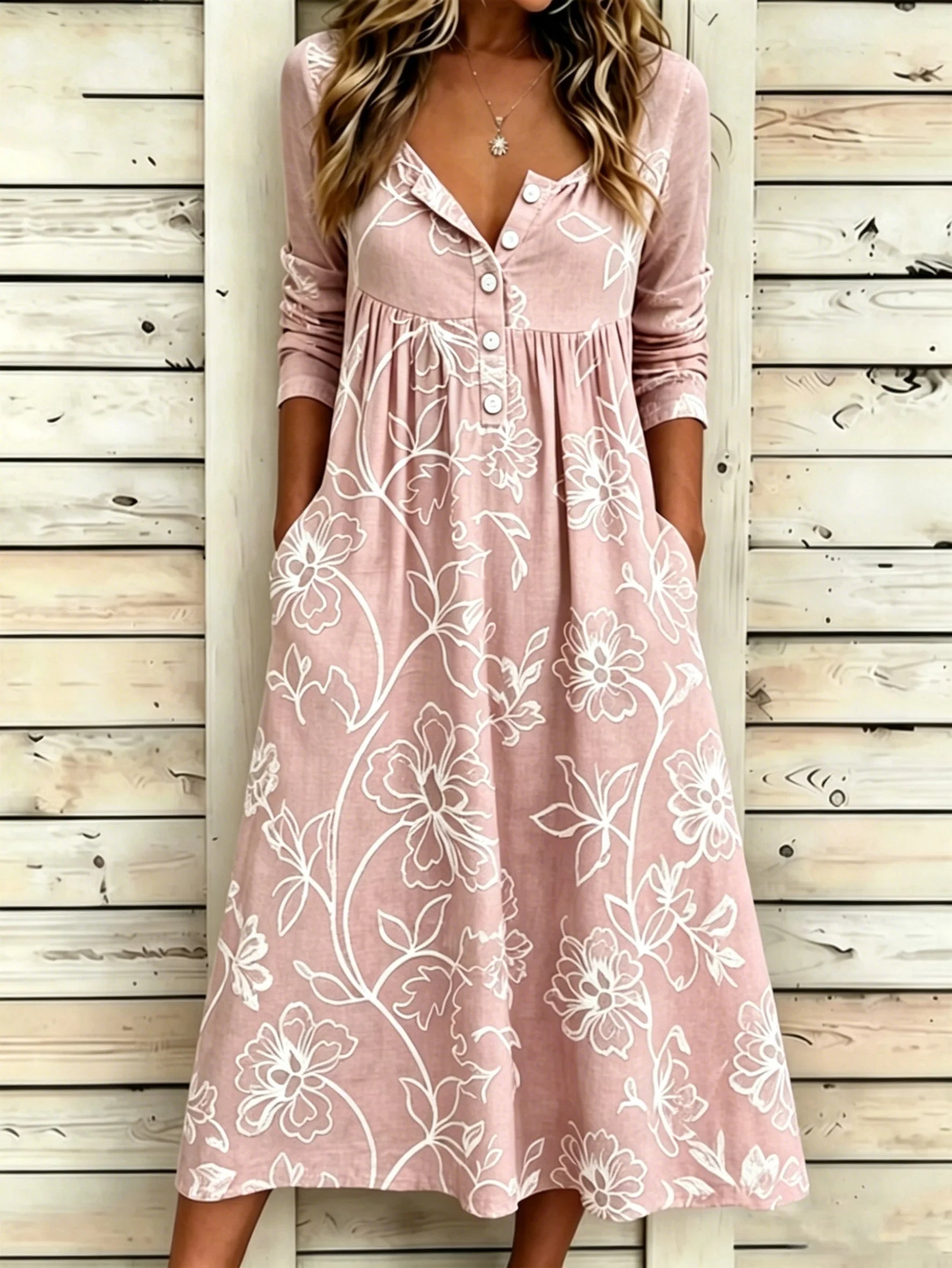 Floral Vintage Half Open Collar Dress With No