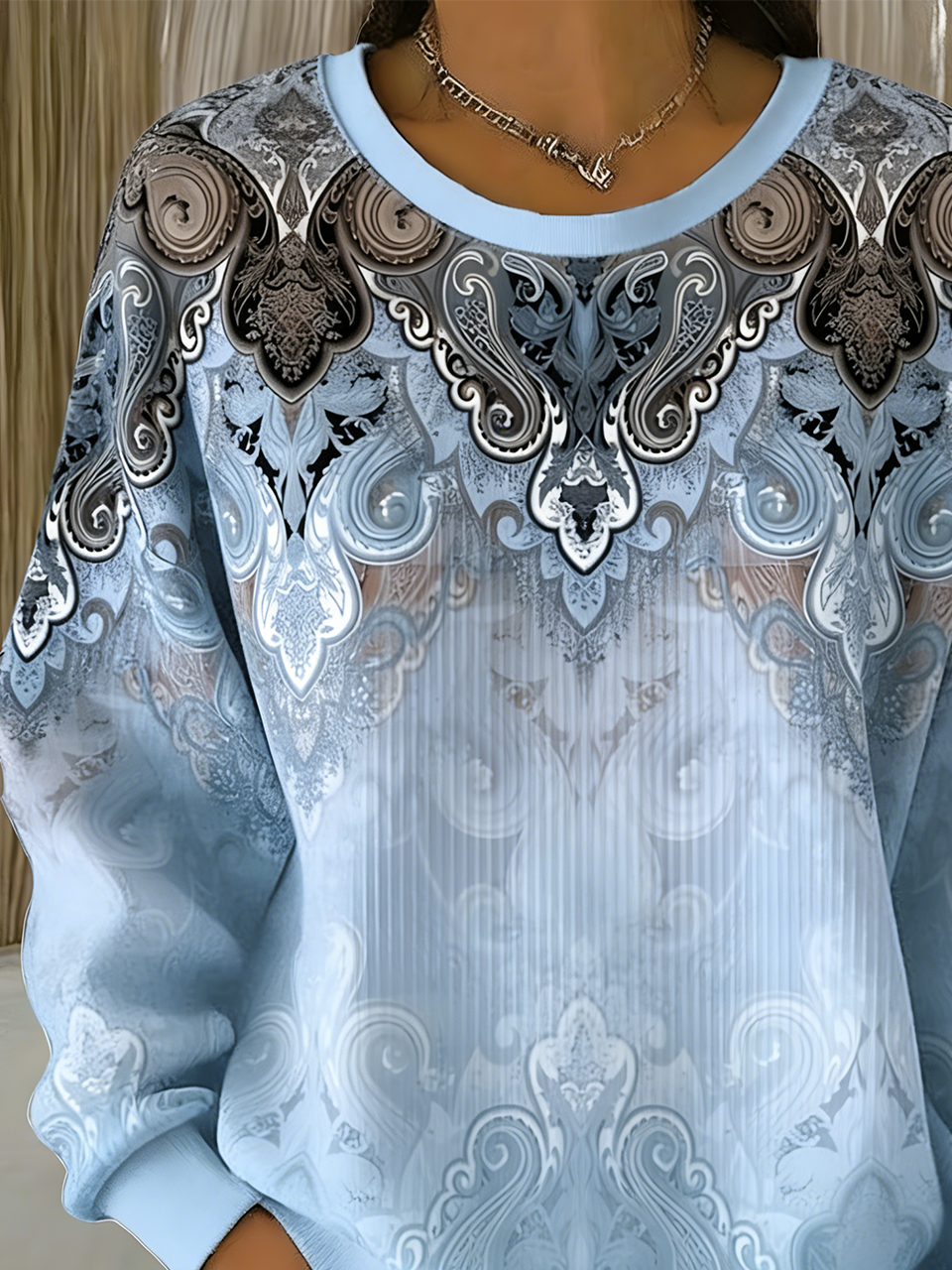 Loose Cotton-Blend Simple Geometric Sweatshirt