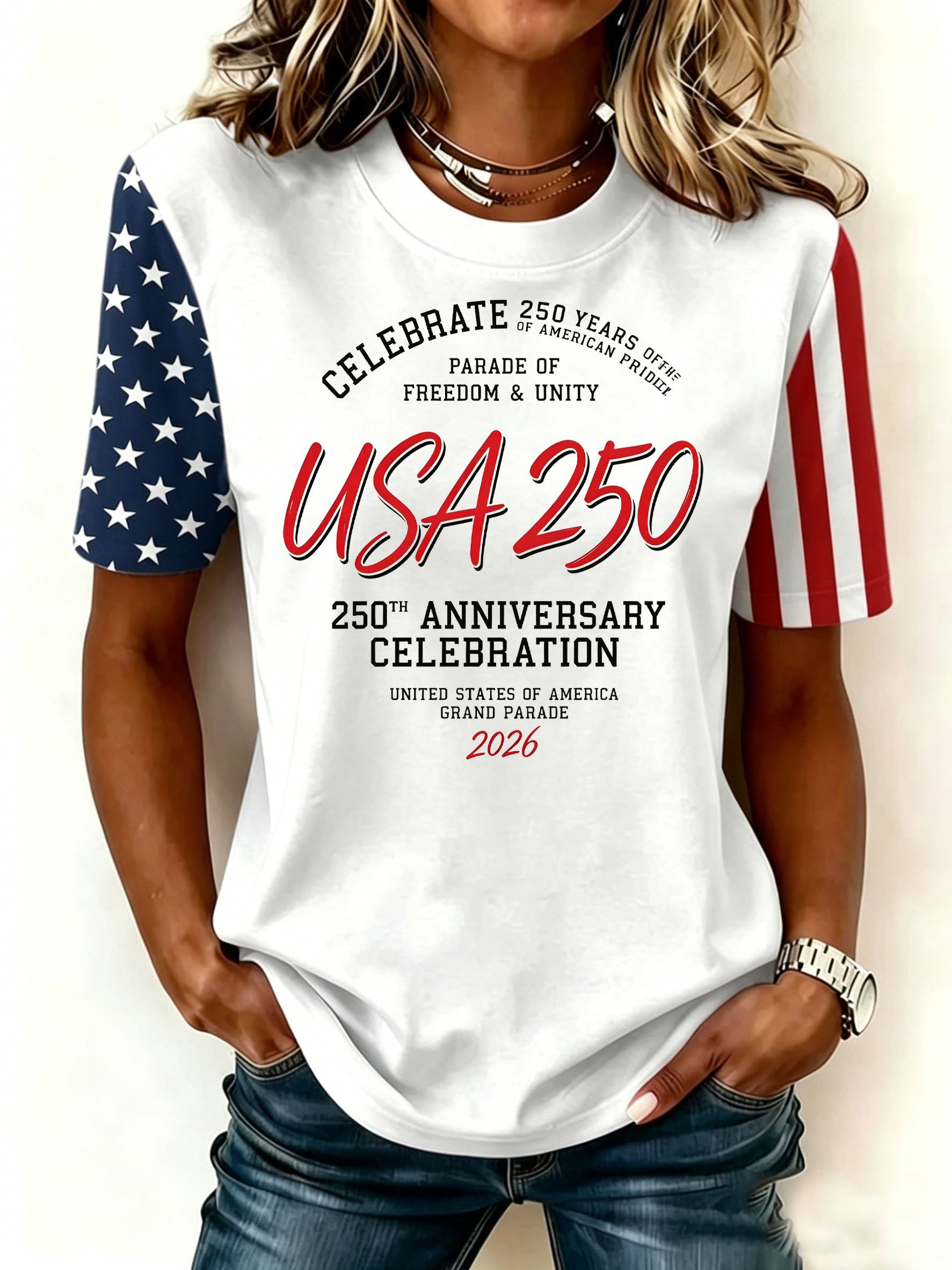 Women's 250th Anniversary Of The Founding Of the United States Eagle Old Glory Cotton Vintage Short Sleeve Round Neck 3D Printing Aemerica Flag Daily Going Out Casual T-Shirt Independence Day