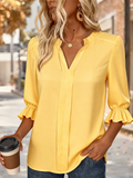V Neck Elegant Regular Fit Linen Blend Shirt