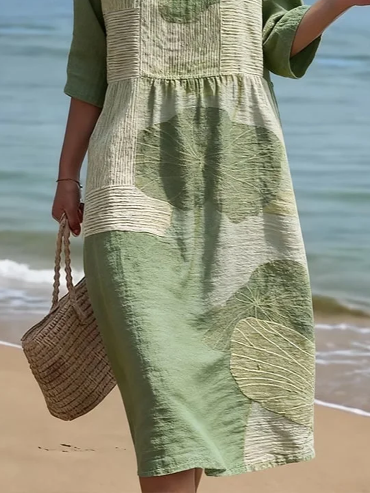 Women's Half Sleeve Summer Green Abstract Printing Crew Neck Daily Going Out Casual Maxi H-Line Dress
