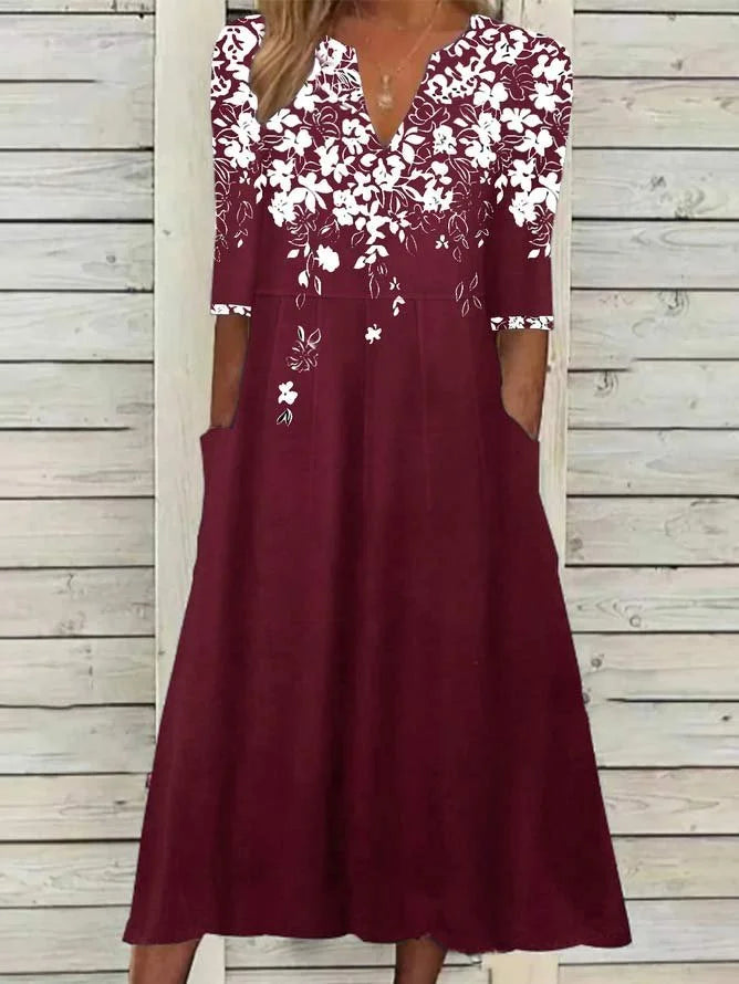 Women's Short Sleeve Summer Black Floral Printing V Neck Daily Going Out Casual Maxi H-Line Fit & Flare Dress Dress