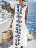 Floral Sleeveless Round Neck Elegant Casual Maxi Dress