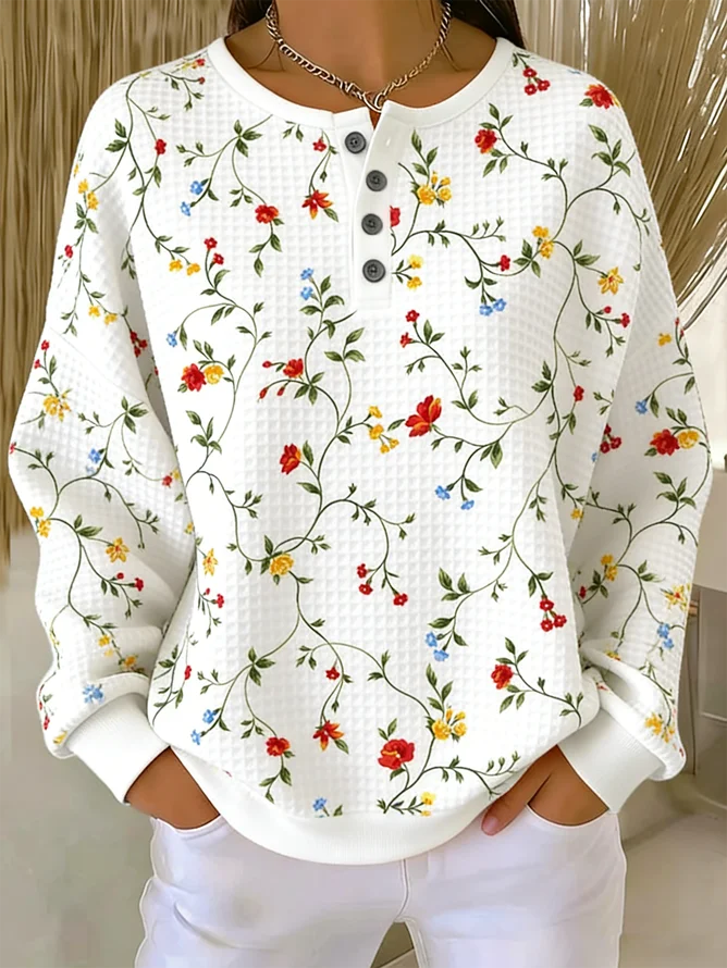 Floral Others Loose Casual Sweatshirt