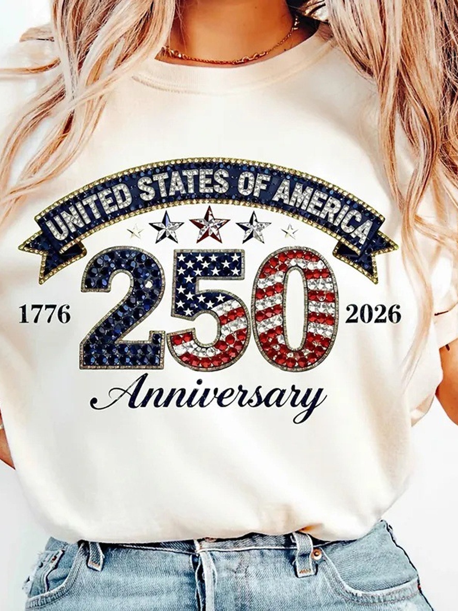 3D printing America Flag 250th Anniversary Vintage Crew Neck Short Sleeve T-Shirt