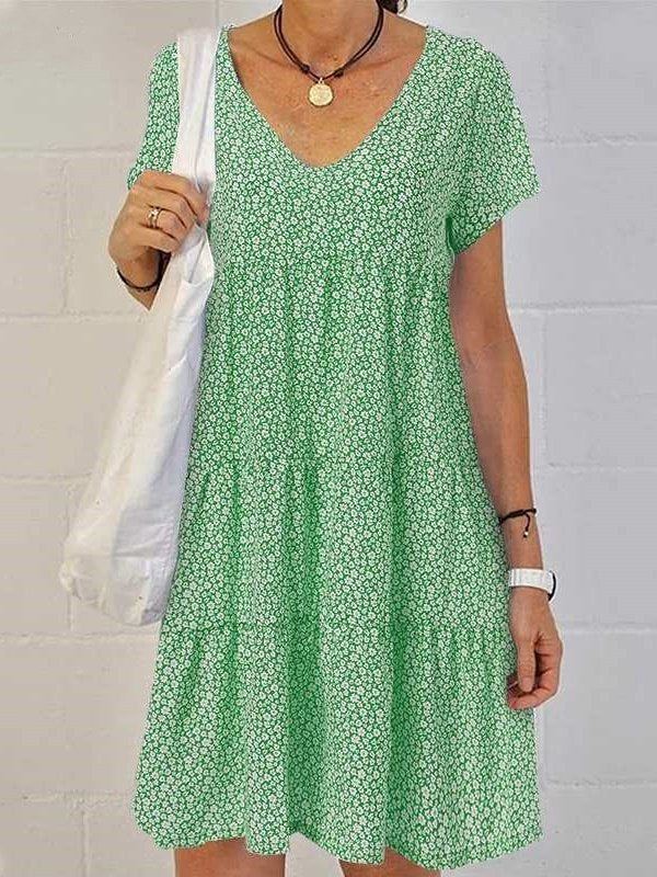 Women's Short Sleeve Summer Royal Blue Floral Printing V Neck Daily Going Out Casual Midi A-Line Tank Dress