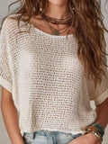 Knitted Crew Neck Short Sleeve Summer Going Out Plain Casual Knit Top