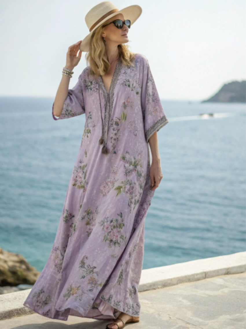 Vacation Geometric V Neck Dress With No