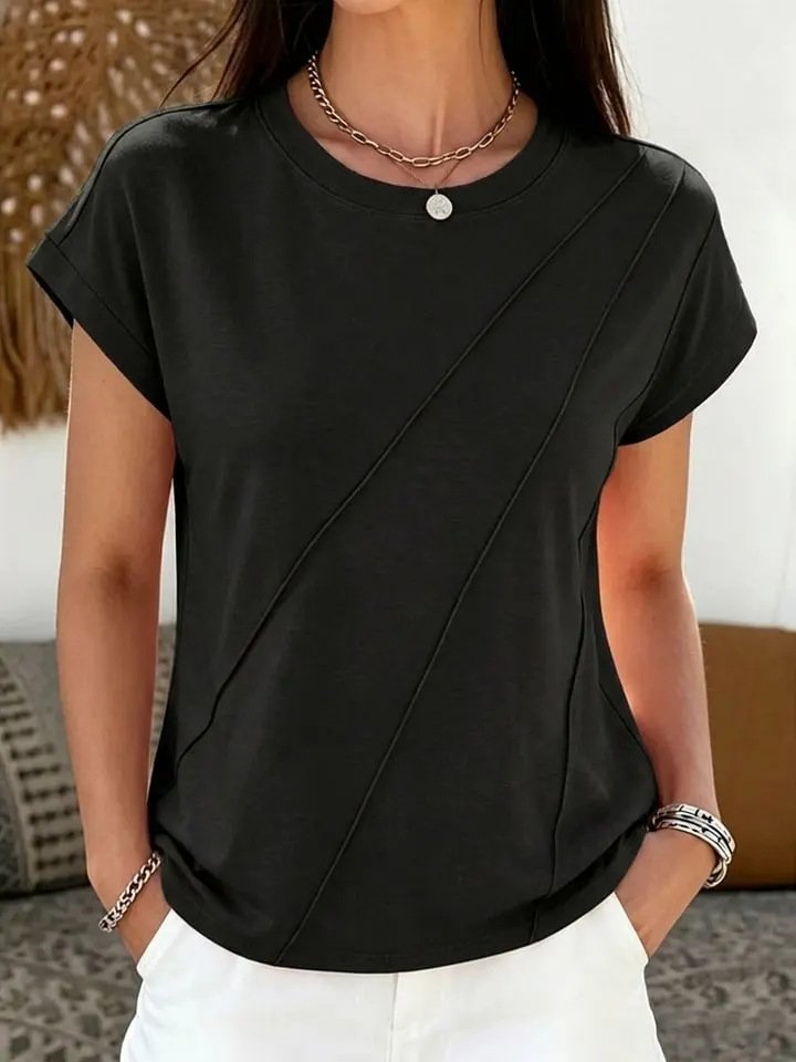 Casual Plain Cotton-Blend Loose T-Shirt