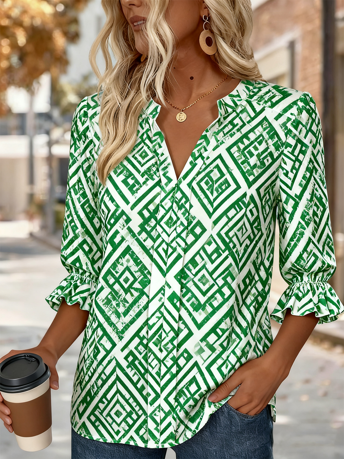 Geometric Elegant Regular Fit Linen Blend Shirt