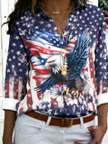 3D Printing Eagle Old Golry Blue America Flag Printing Shawl Collar Going Out Casual Shirt