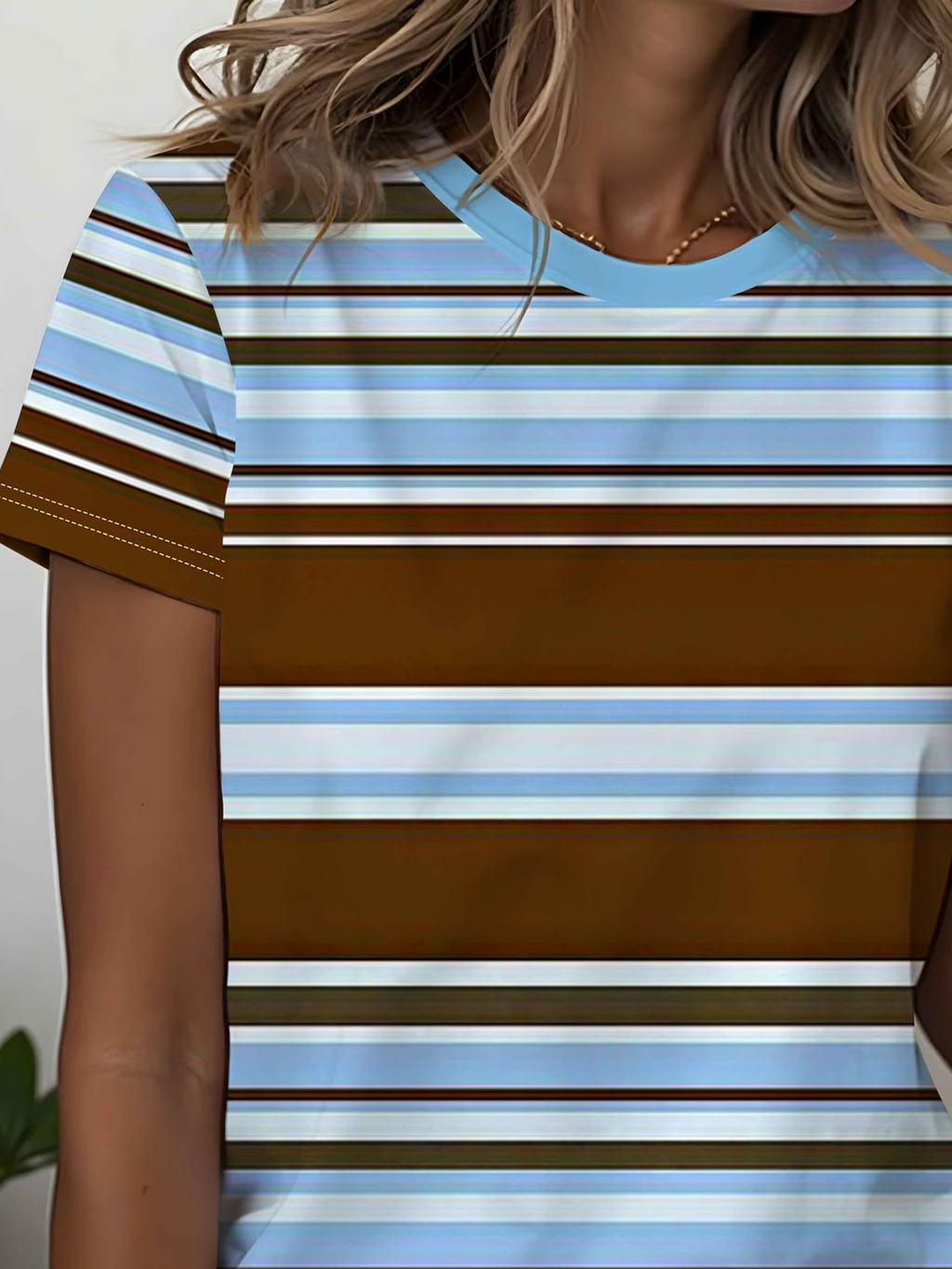 Women's Short Sleeve T-shirt Summer As Picture Striped Printing Jersey Crew Neck Daily Going Out Casual Top