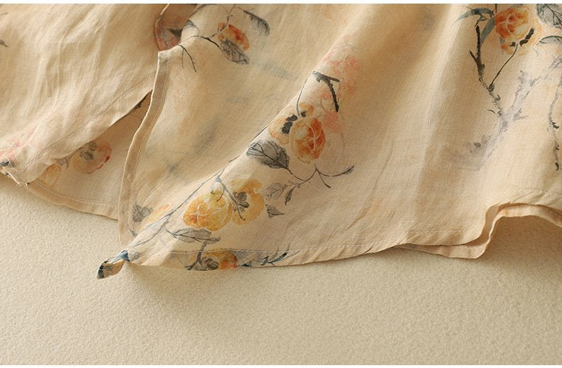 Loose Elegant Floral Linen Blend Shirt