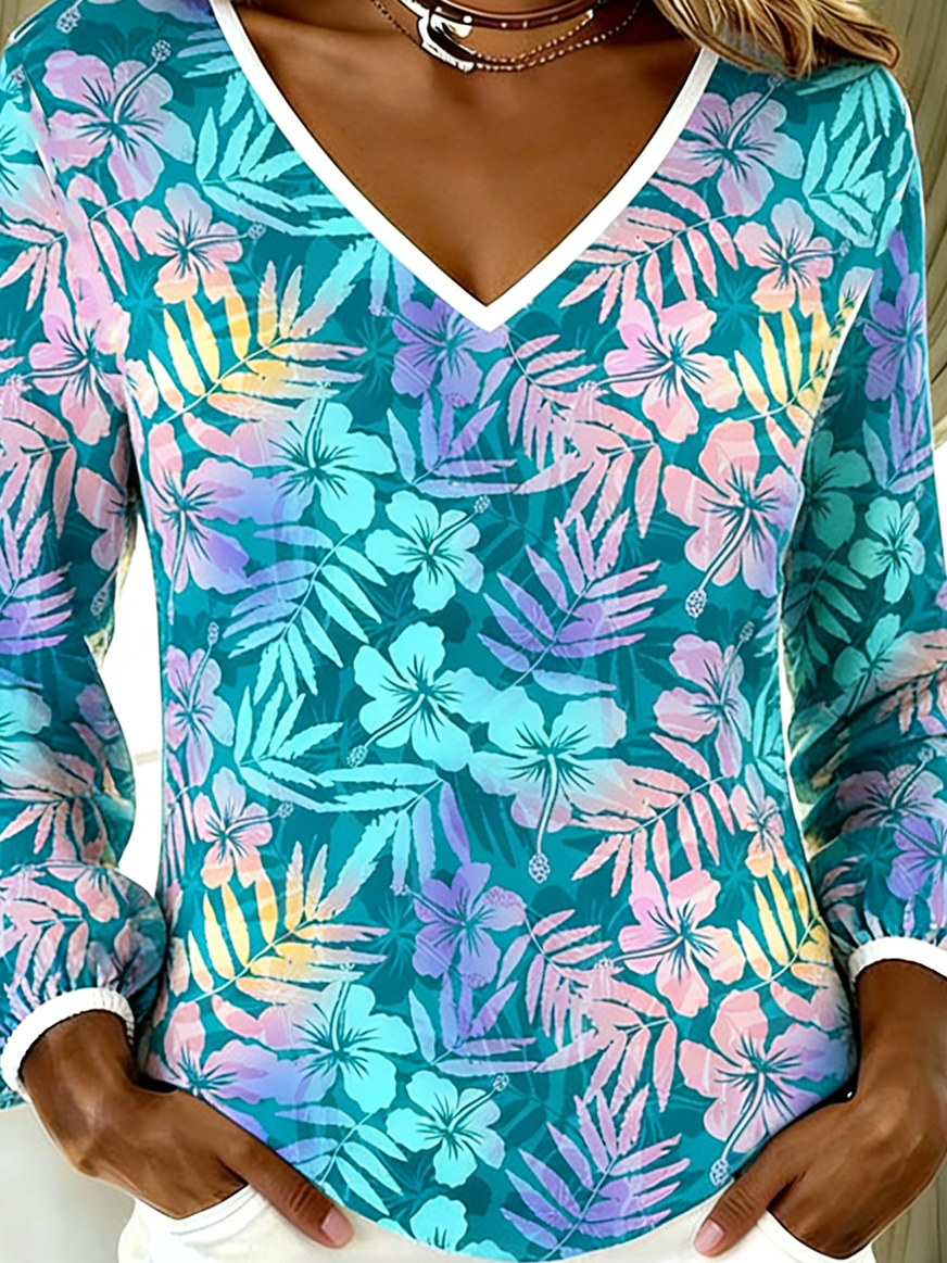 Loose Cotton V Neck Vintage T-Shirt