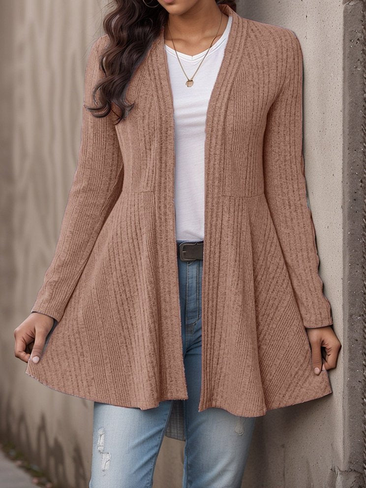 Basic Ribbed Brushed Casual Cardigan