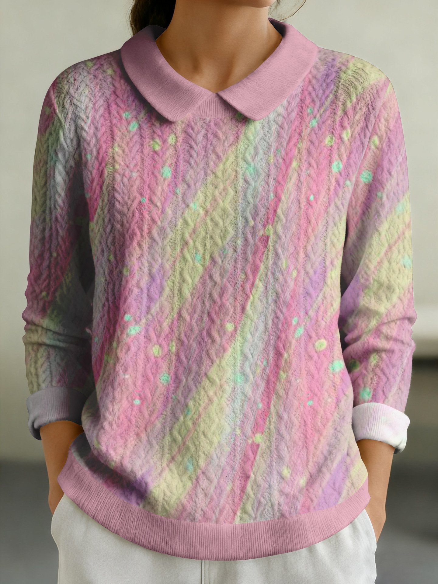 Geometric Regular Fit Shawl Collar Casual Sweater