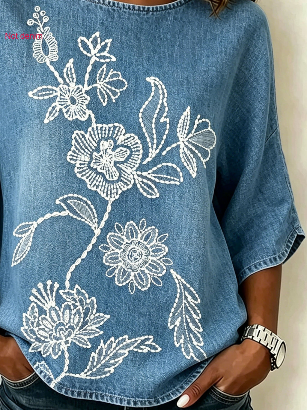 Botanical Pattern Crew Neck Casual Loose Top