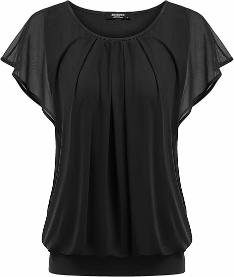 Elegant Round Neck Short Sleeve Ruffle Pleat Loose Summer Going Out Daily Casual Top