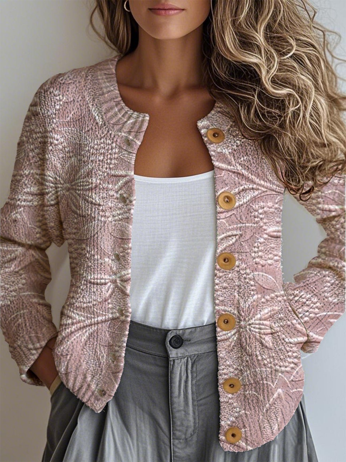 Women Ethnic 3D Printing Micro-Elasticity Loose Cardigan
