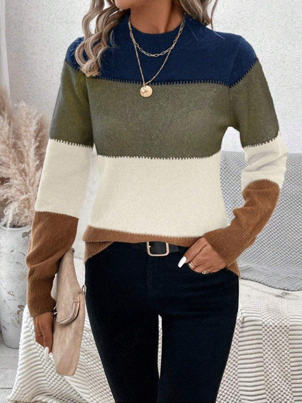 Wool-Blend Striped Elegant Crew Neck Sweater