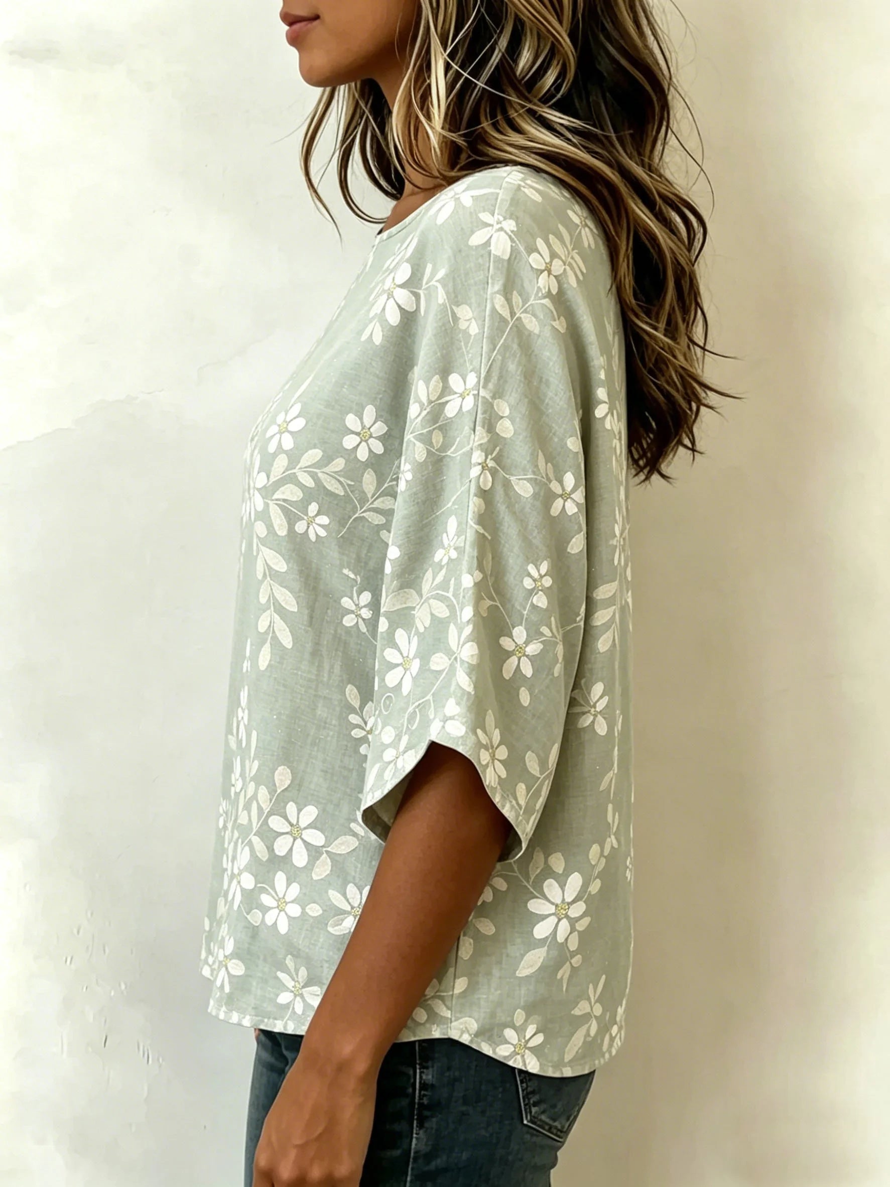 Cotton And Linen Floral Printed Vintage Loose Casual Top