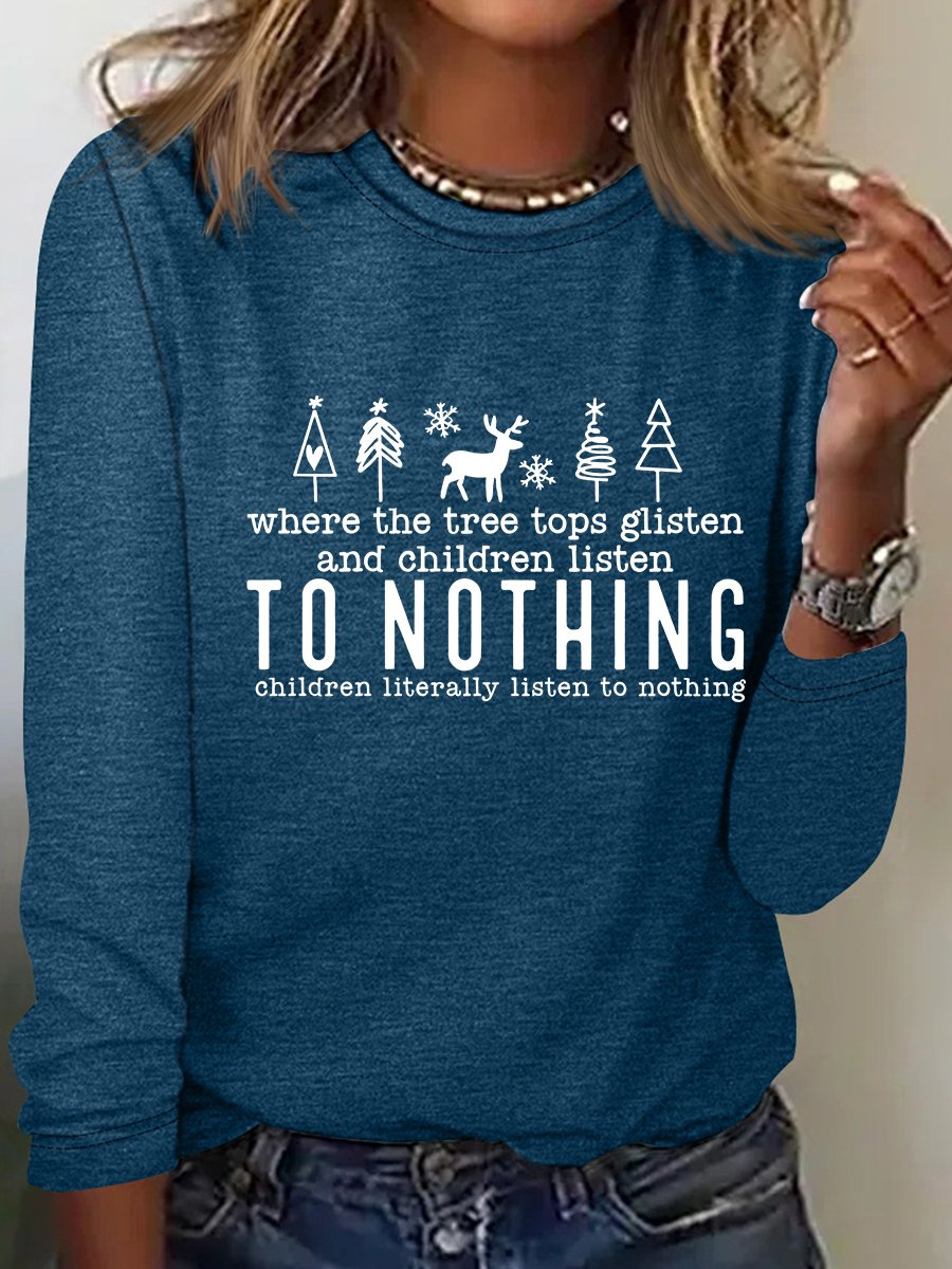 Tree Tops Glisten Christmas Vibes Casual Long Sleeve Shirt