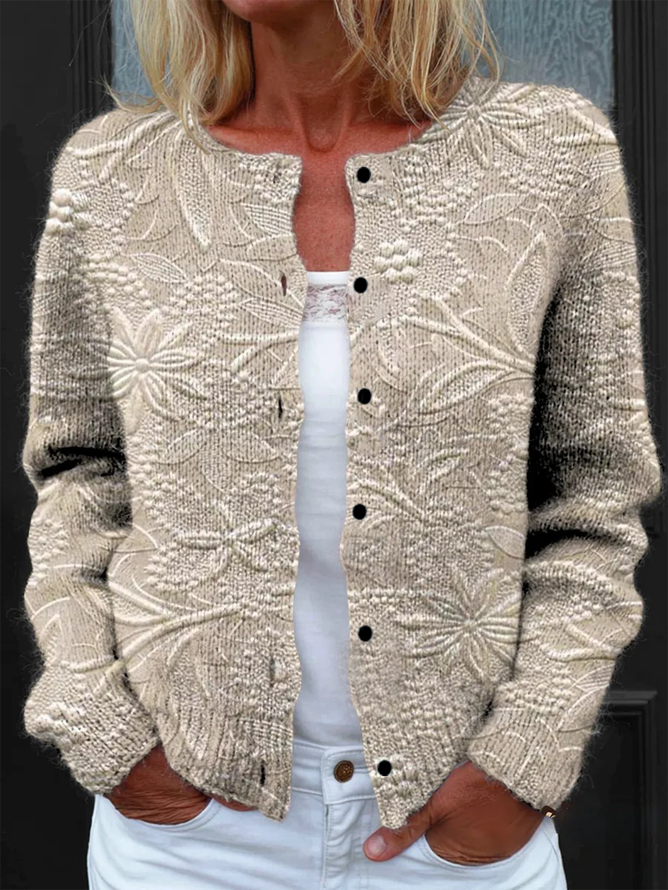 Knitted Crew Neck Loose Peasant Cardigan