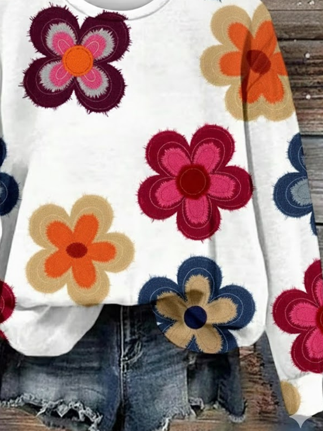 Casual Printing Floral Crew Neck Sweatshirt