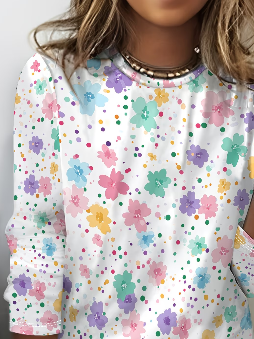 Women's Long Sleeve T-shirt Spring/Fall White Floral Printing Jersey Crew Neck Daily Going Out Casual Top