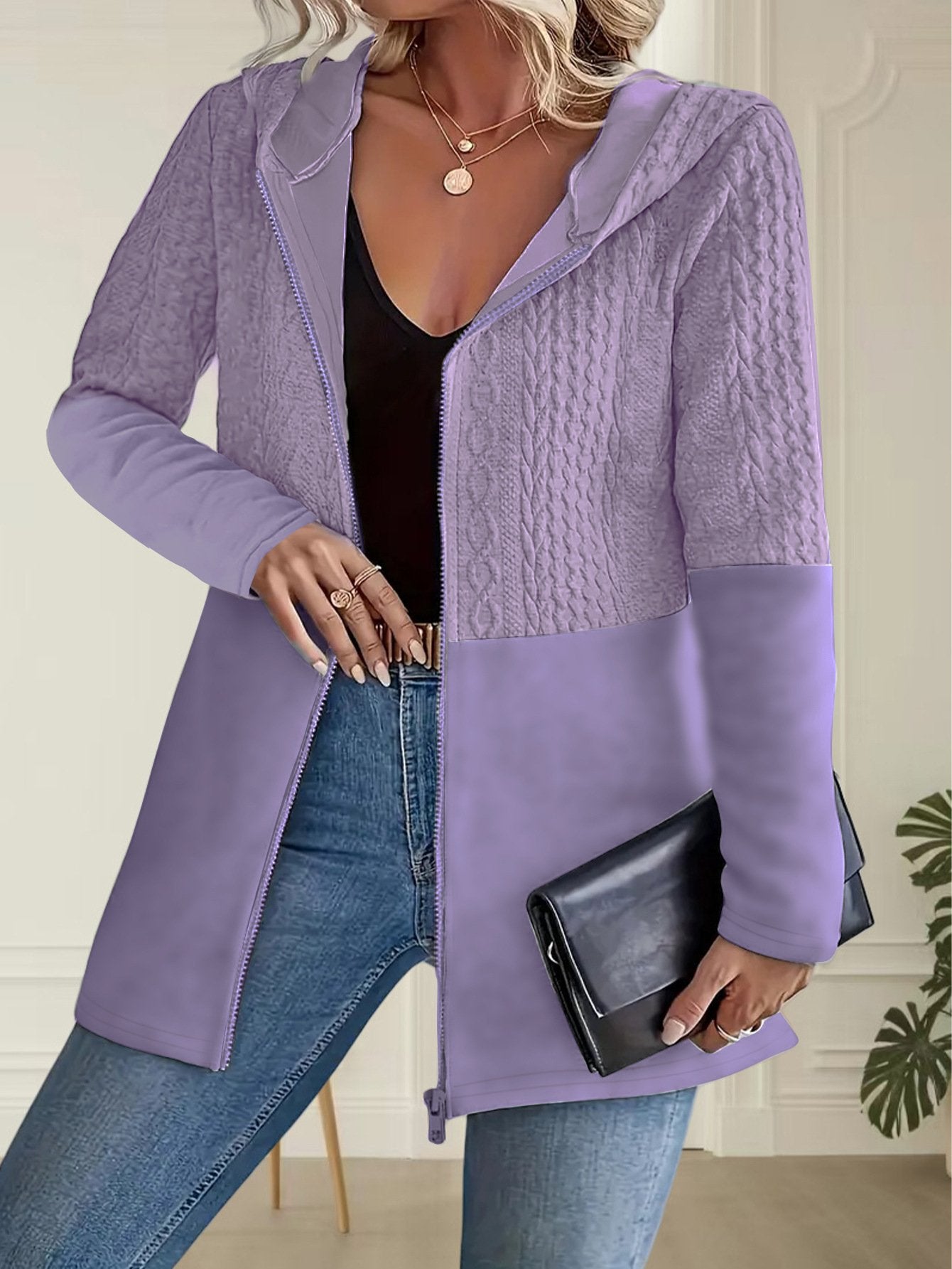 Loose Casual Hoodie Multicolor Block Jacket