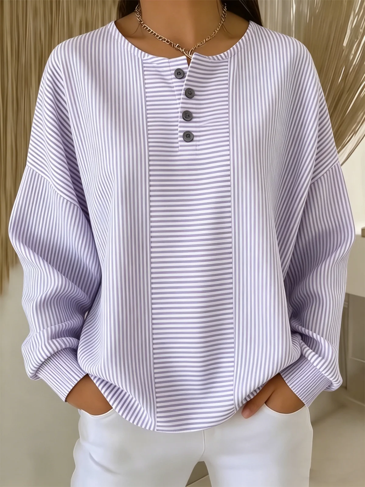 Casual Loose Striped Sweatshirt