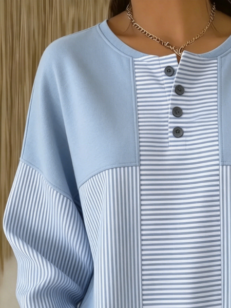 Striped Others Loose Casual Sweatshirt