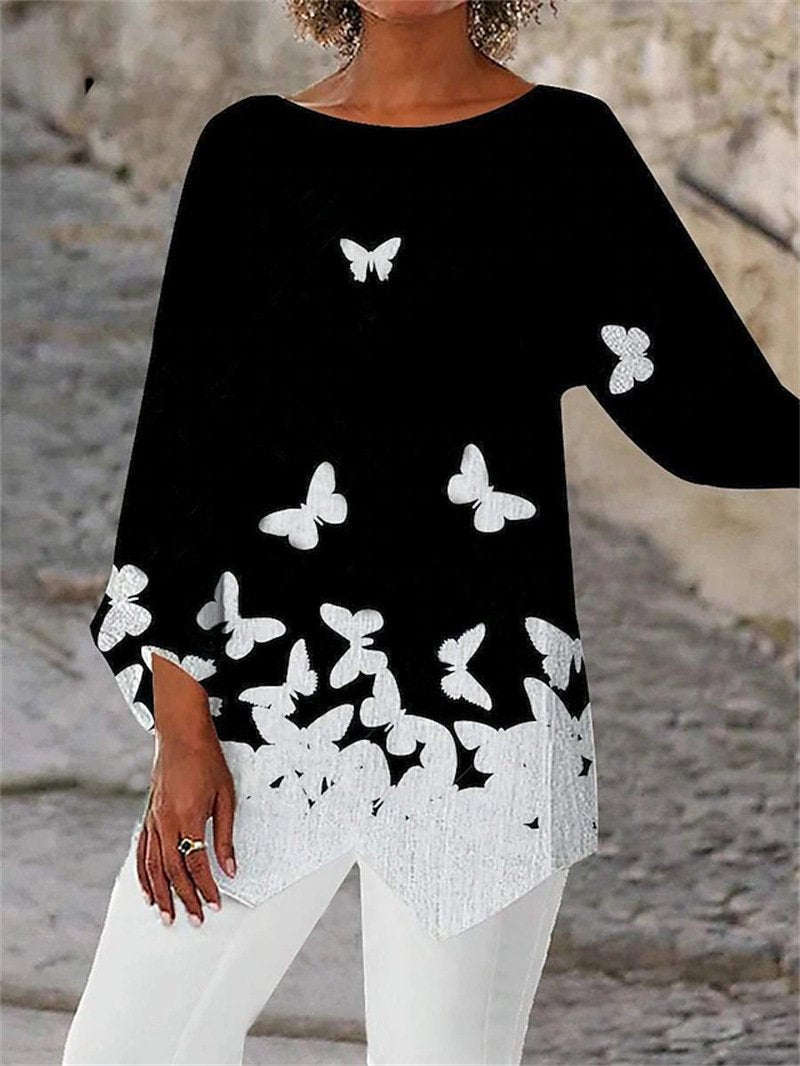 Women Casual Abstract Summer Polyester Daily Loose Blouses