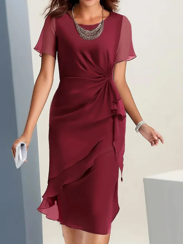 Plain Regular Fit Crew Neck Elegant Dress With No