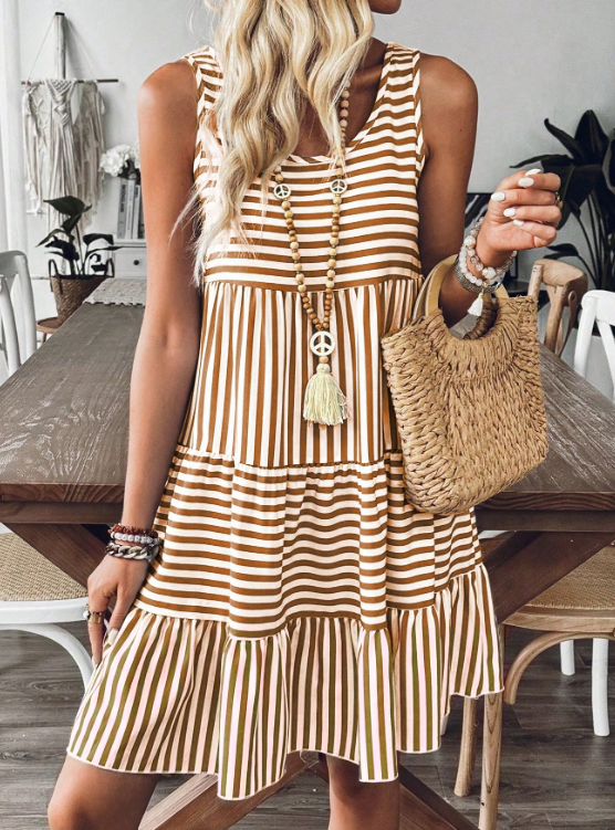 Casual Crew Neck Polyester Cotton Dress With No