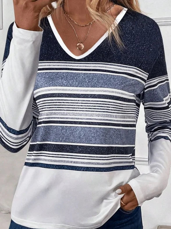 Print Casual V Neck Long Sleeve T-Shirt