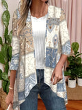 Women's Elegant Lightweight Cardigan Colorblock Ethnic Print Long Sleeve Jacket
